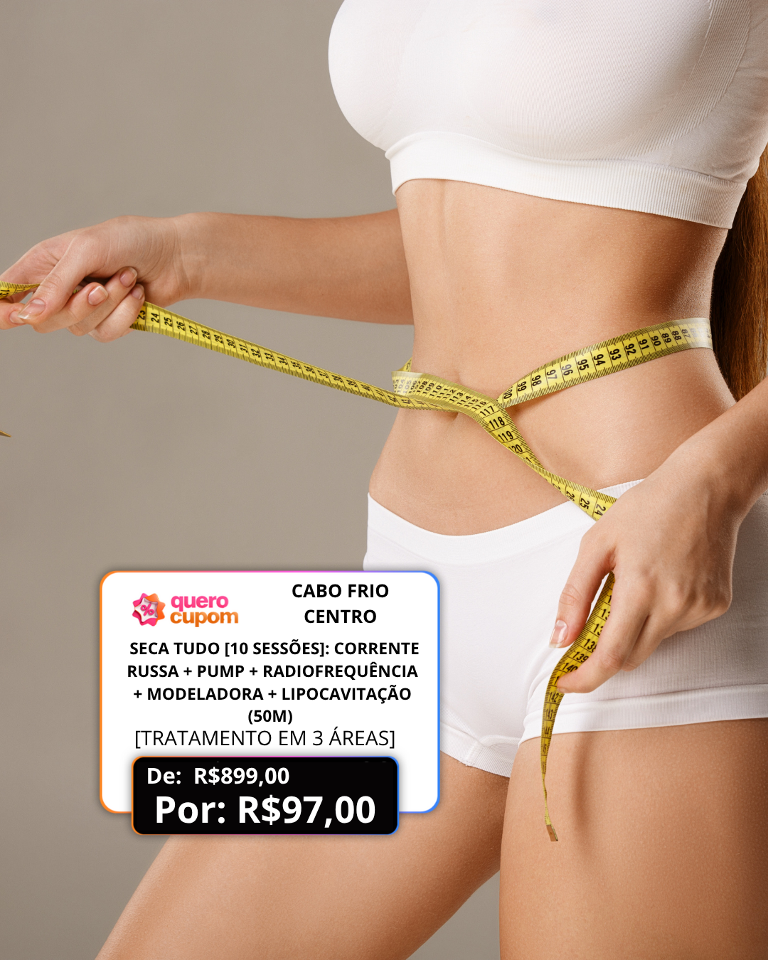 SECA TUDO [10 SESSÕES]: CORRENTE RUSSA + PUMP + RADIOFREQUêNCIA + MODELADORA + LIPOCAVITAÇÃO (50M)