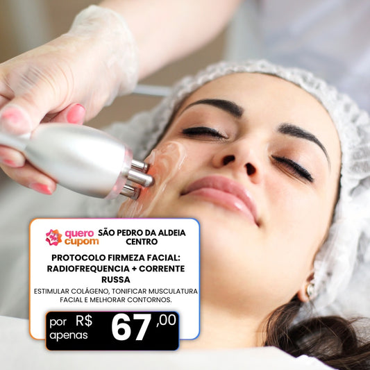 PROTOCOLO FIRMEZA FACIAL: RADIO FREQUÊNCIA + CORRENTE RUSSA / ESTIMULA O COLÁGENO,TONIFICA MUSCULATURA FACIAL E MELHORA CONTORNOS.